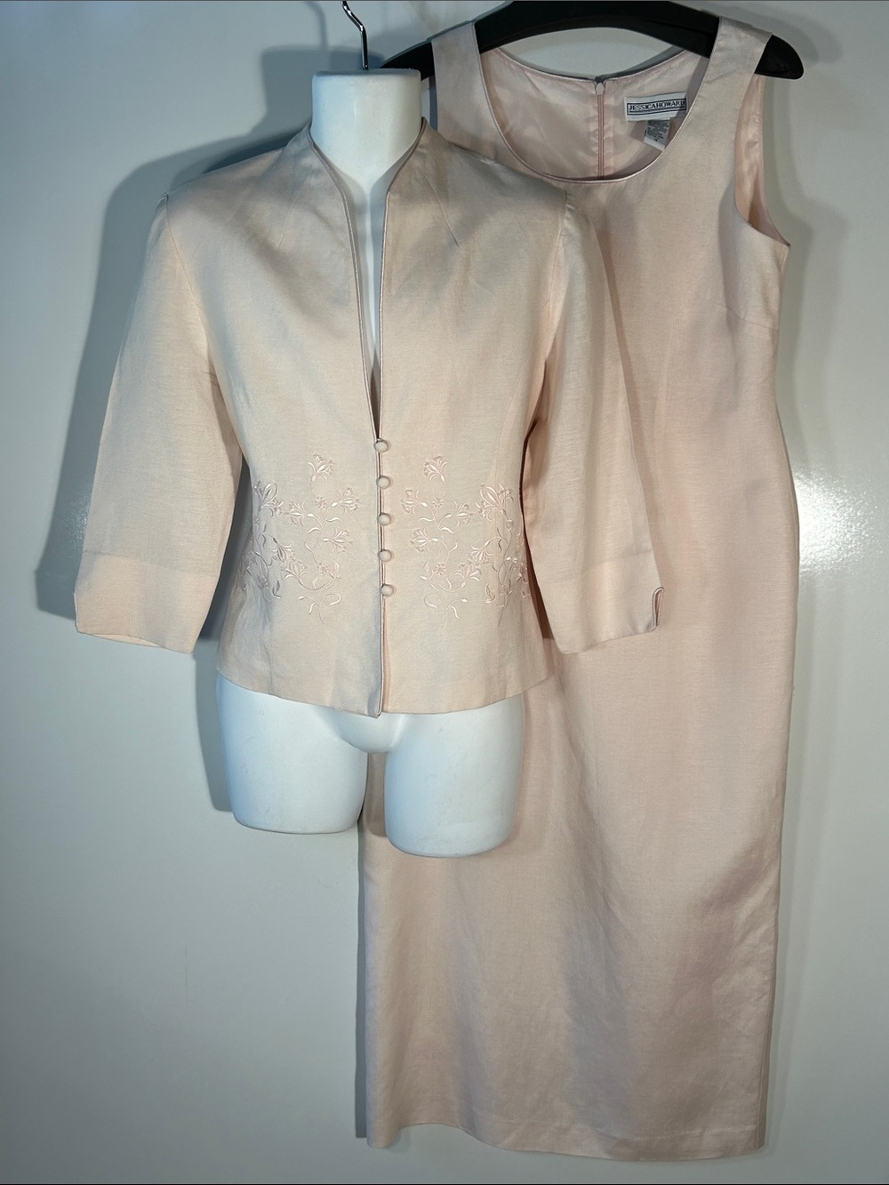 Jessica Howard 2 pc.SZ 14 Linen Pale Pink Jacket & Satin Maxi Formal MOB Wedding